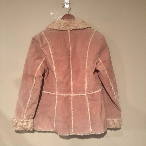 Giacca Vintage Leather Faux Fur Trim Button Front Jacket Tan Size Medium - Picture 7 of 7